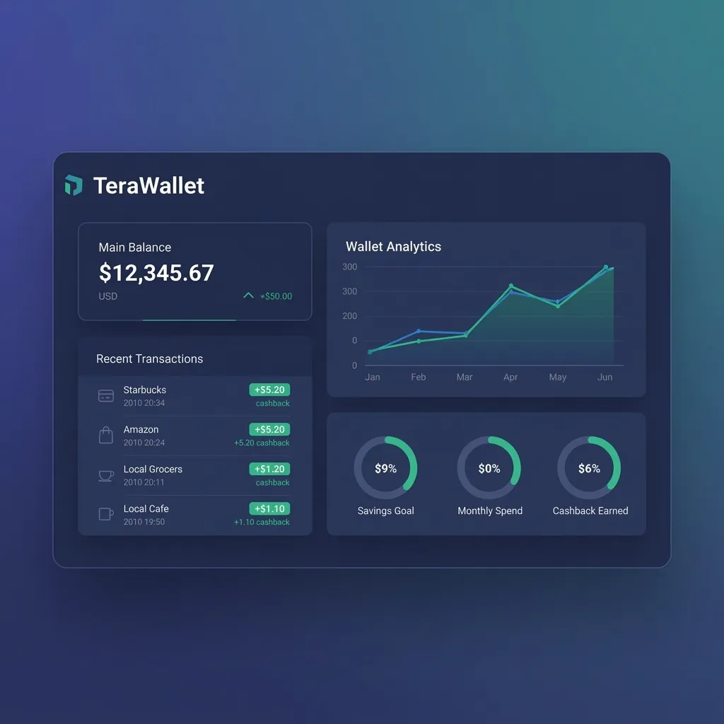 TeraWallet Dashboard — wallet balance, analytics, and recent transactions