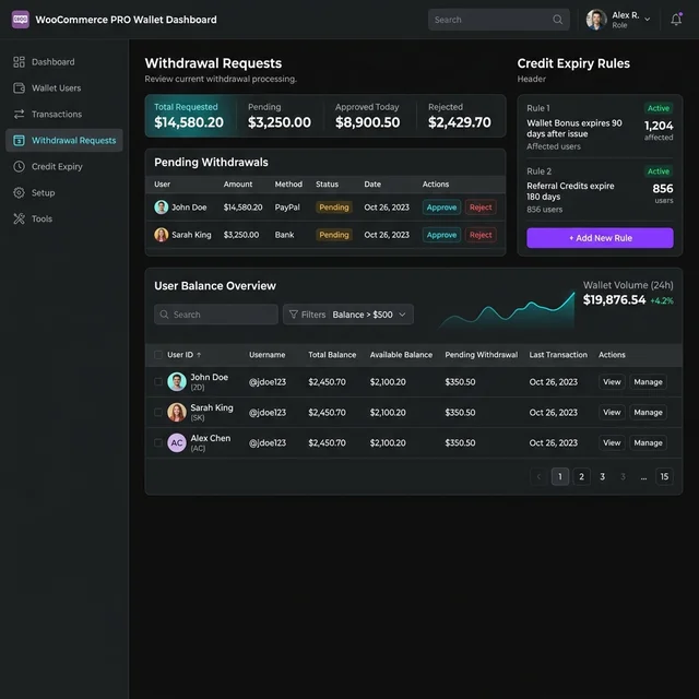 TeraWallet Pro Dark Mode Admin Dashboard
